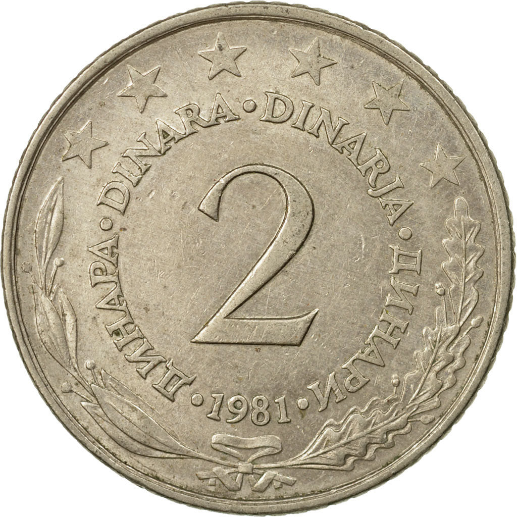 Coin, Yugoslavia, 2 Dinara, 1981, EF(40-45), Copper-Nickel-Zinc, KM:57