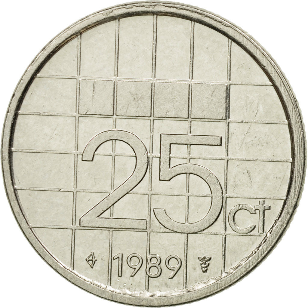 Moneda, Países Bajos, Beatrix, 25 Cents, 1989, MBC, Níquel, KM:204