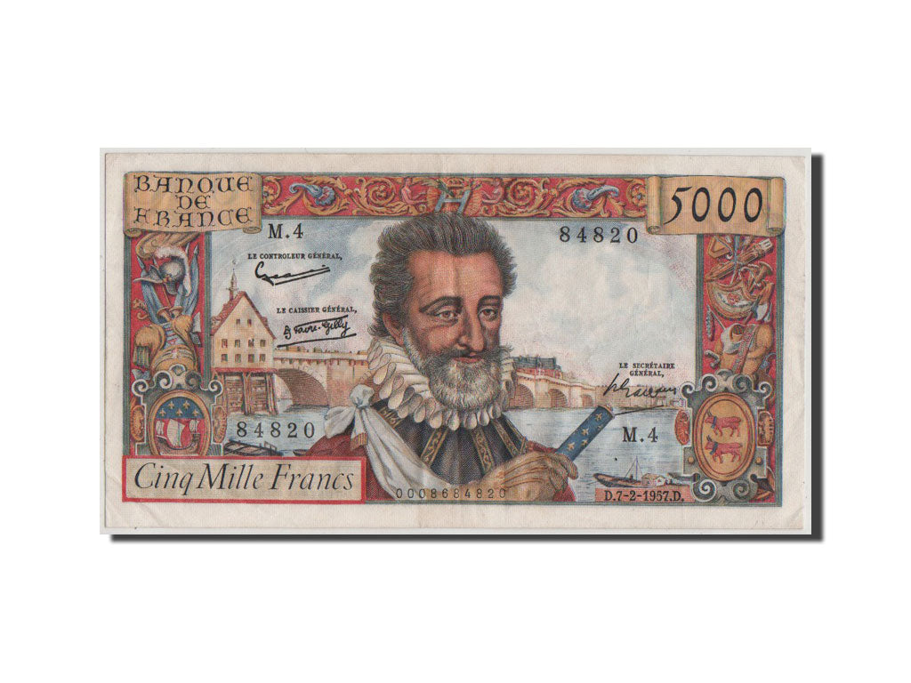 Banconote, Francia, 5000 Francs, 5 000 F 1957-1958 ''Henri IV'', 1957, BB+