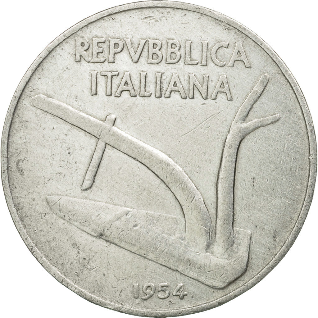 Coin, Italy, 10 Lire, 1954, Rome, EF(40-45), Aluminum, KM:93