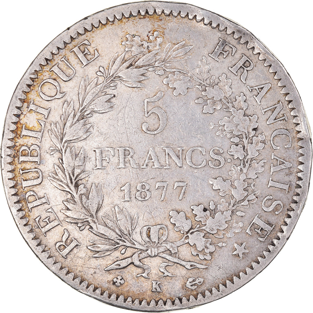 Münze, Frankreich, Hercule, 5 Francs, 1877, Bordeaux, S+, Silber, KM:820.2