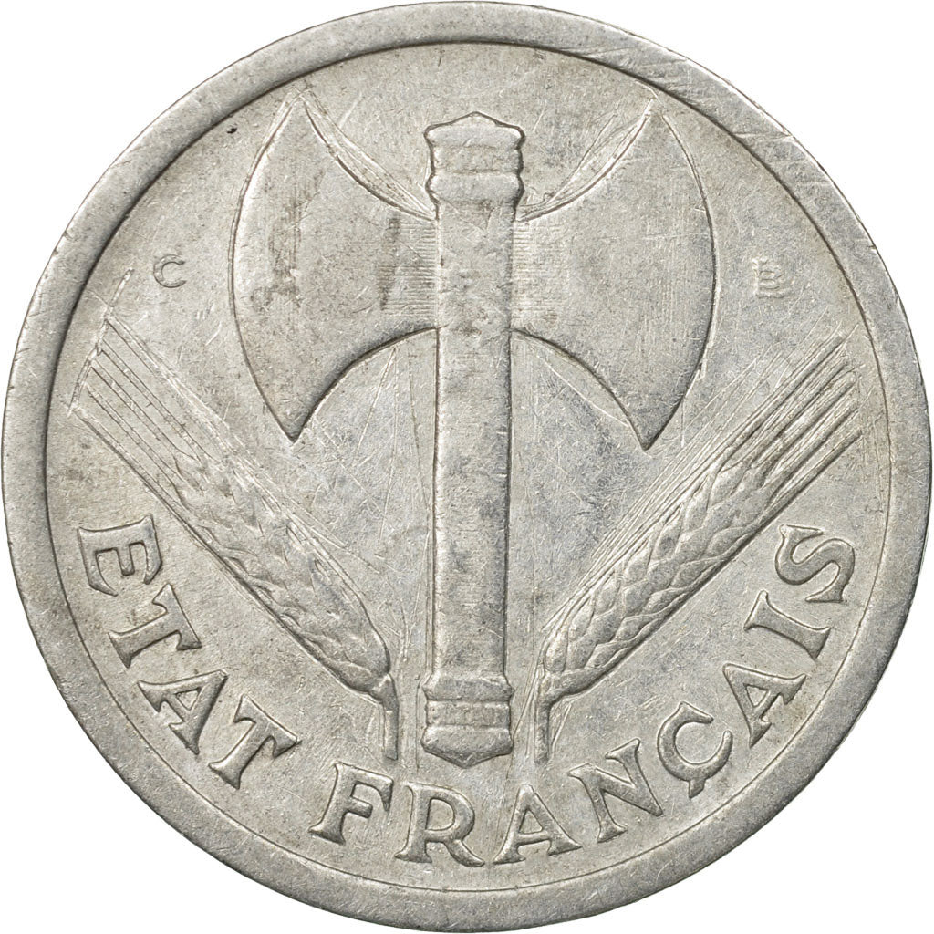Moneta, Francia, Bazor, 2 Francs, 1944, Castelsarrasin, BB, Alluminio, KM:904.3