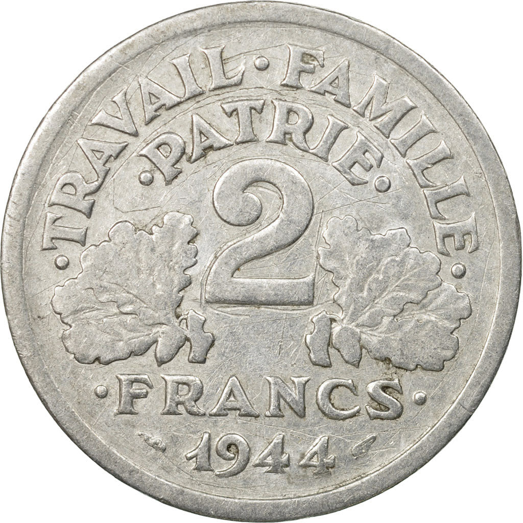 Moneta, Francia, Bazor, 2 Francs, 1944, Castelsarrasin, BB, Alluminio, KM:904.3