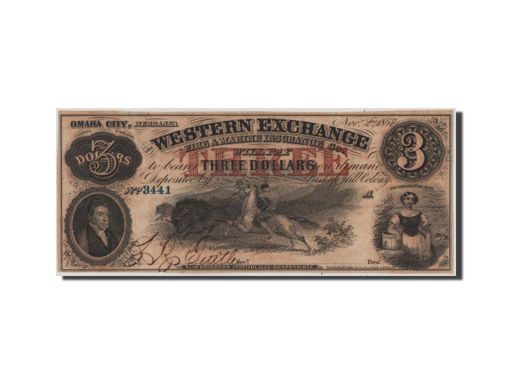 Banknote, United States, 3 Dollars, 1857, AU(55-58)