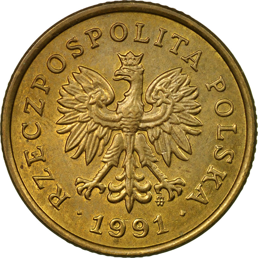 Coin, Poland, 5 Groszy, 1991, Warsaw, EF(40-45), Brass, KM:278
