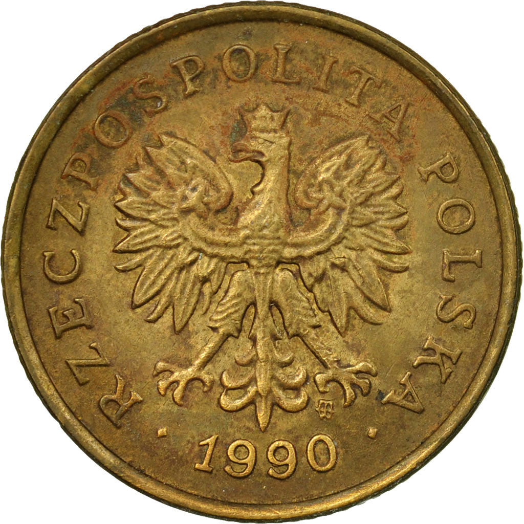 Coin, Poland, 5 Groszy, 1990, Warsaw, EF(40-45), Brass, KM:278