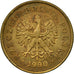 Coin, Poland, 5 Groszy, 1990, Warsaw, EF(40-45), Brass, KM:278