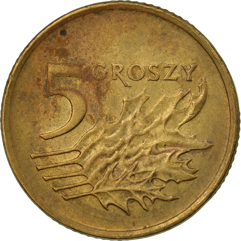 Coin, Poland, 5 Groszy, 1990, Warsaw, EF(40-45), Brass, KM:278