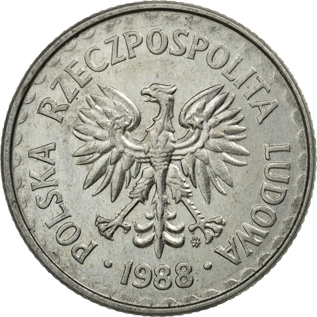 Coin, Poland, Zloty, 1988, Warsaw, EF(40-45), Aluminum, KM:49.2
