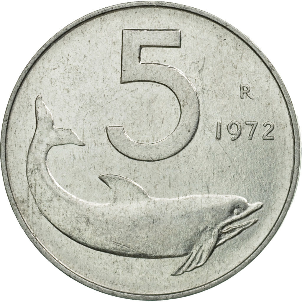 Coin, Italy, 5 Lire, 1972, Rome, EF(40-45), Aluminum, KM:92
