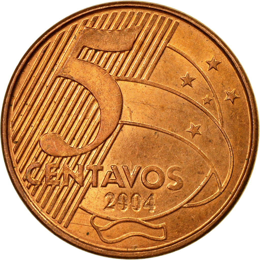 Coin, Brazil, 5 Centavos, 2004, EF(40-45), Copper Plated Steel, KM:648