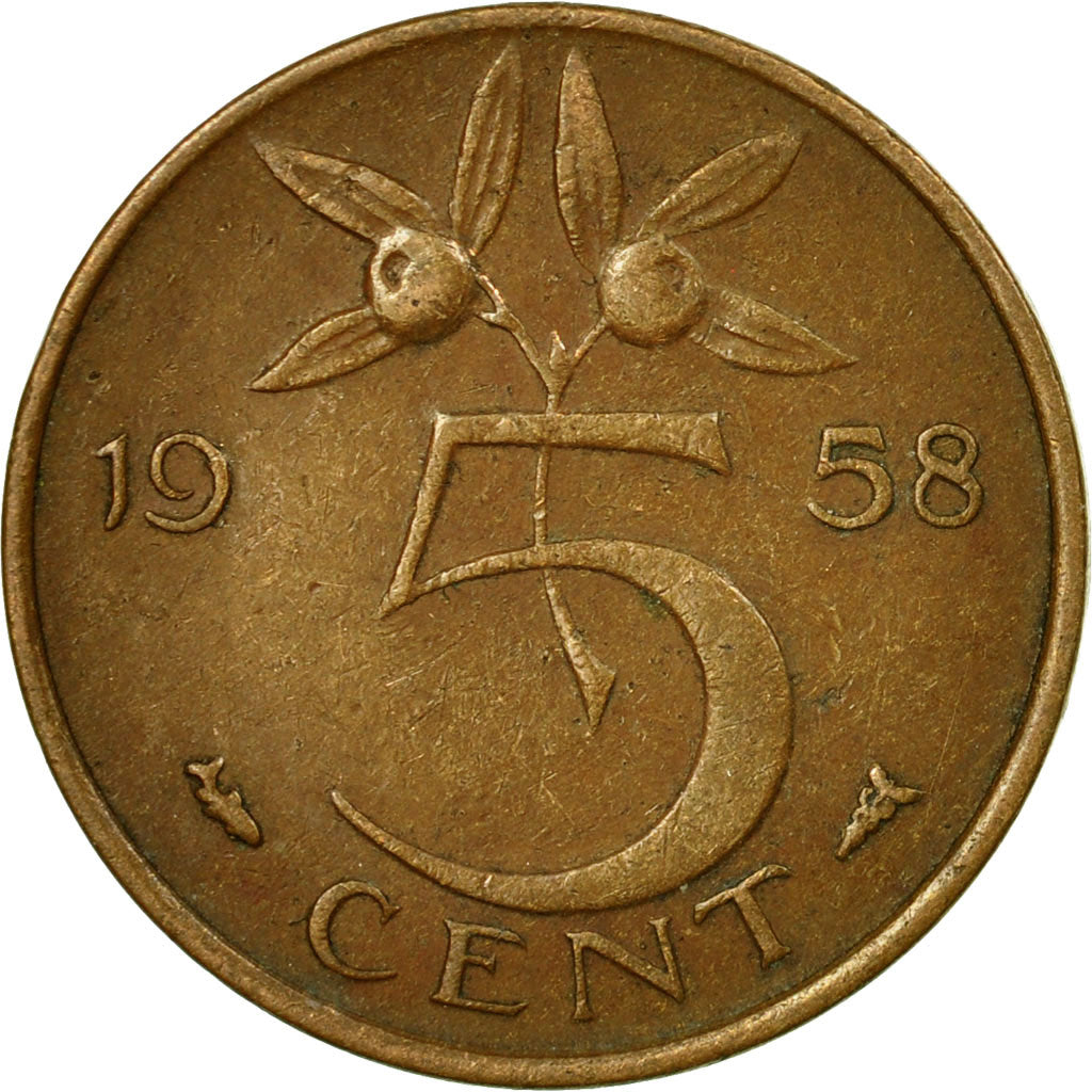Moneta, Paesi Bassi, Juliana, 5 Cents, 1958, BB, Bronzo, KM:181