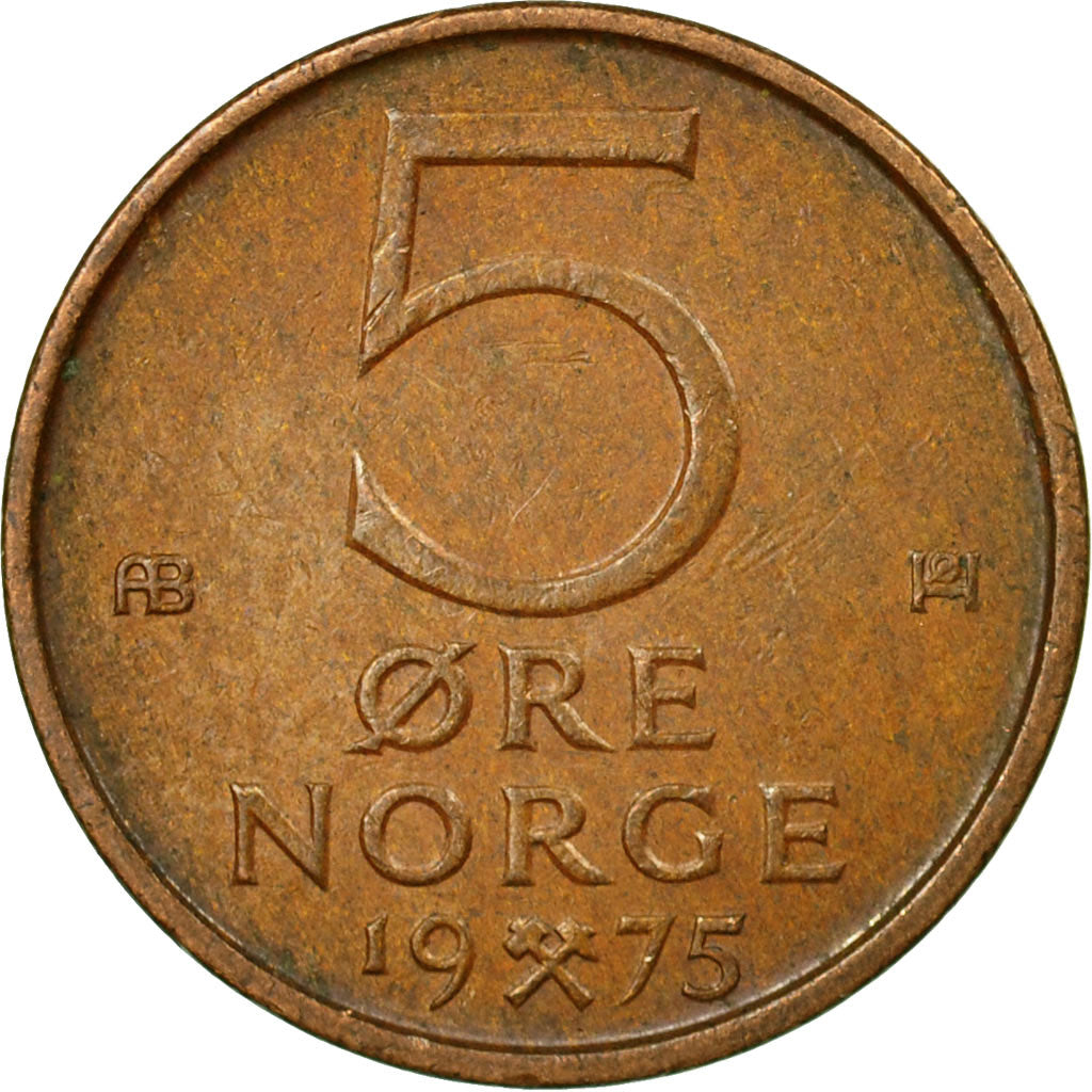 Coin, Norway, Olav V, 5 Öre, 1975, EF(40-45), Bronze, KM:415
