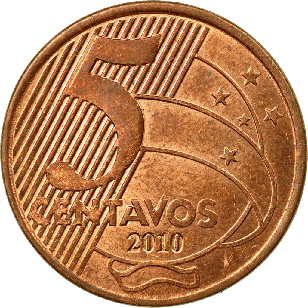 Coin, Brazil, 5 Centavos, 2010, EF(40-45), Copper Plated Steel, KM:648