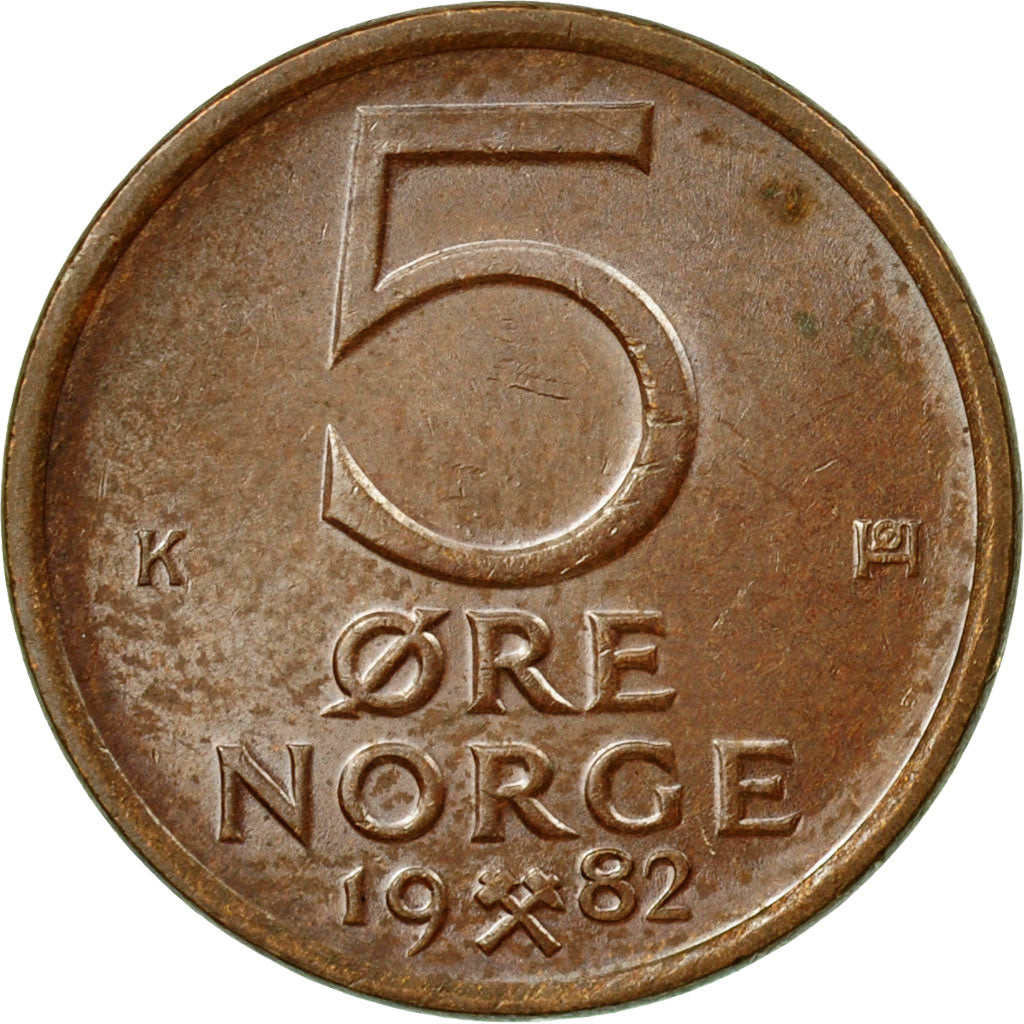 Coin, Norway, Olav V, 5 Öre, 1982, EF(40-45), Bronze, KM:415