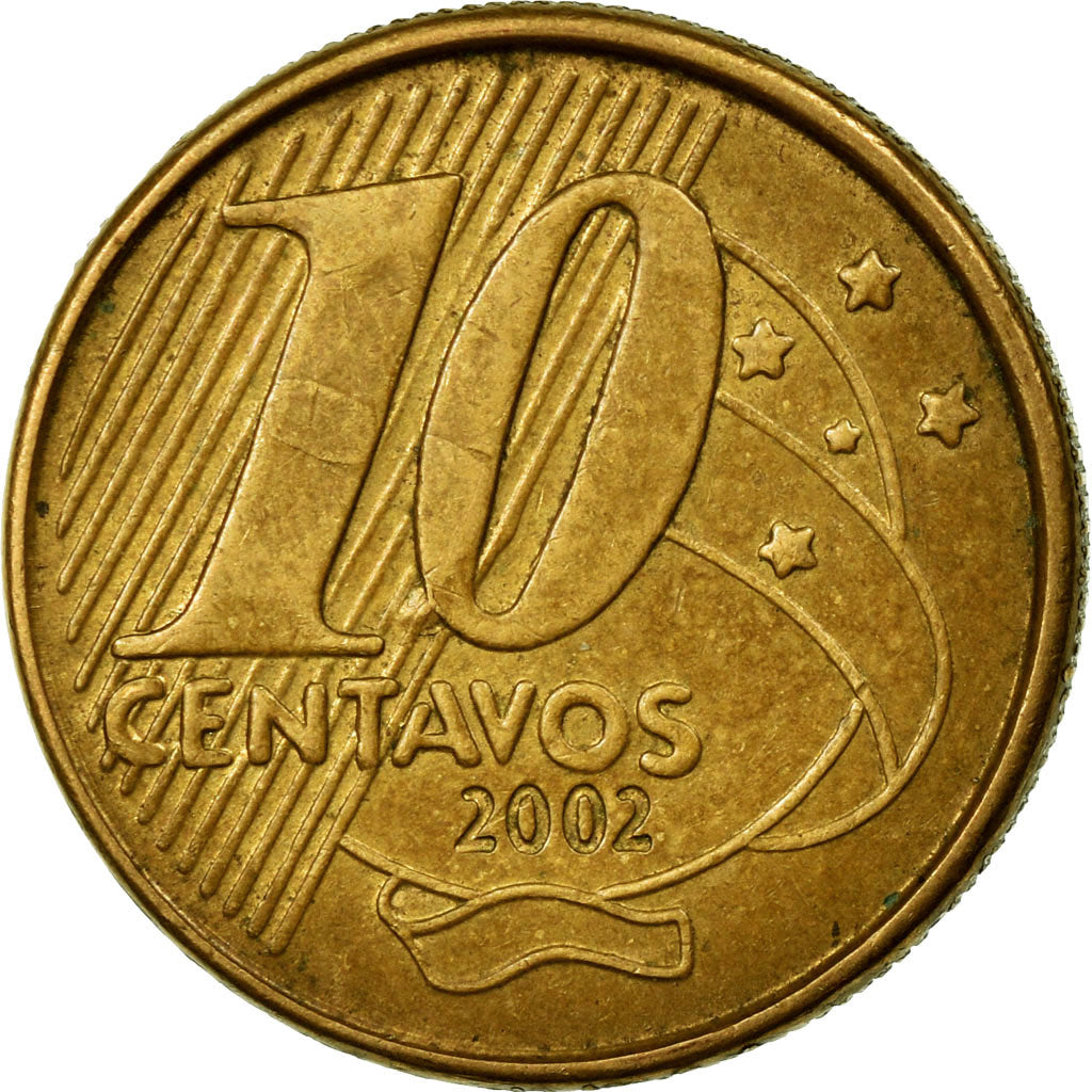 Coin, Brazil, 10 Centavos, 2002, EF(40-45), Bronze Plated Steel, KM:649.2