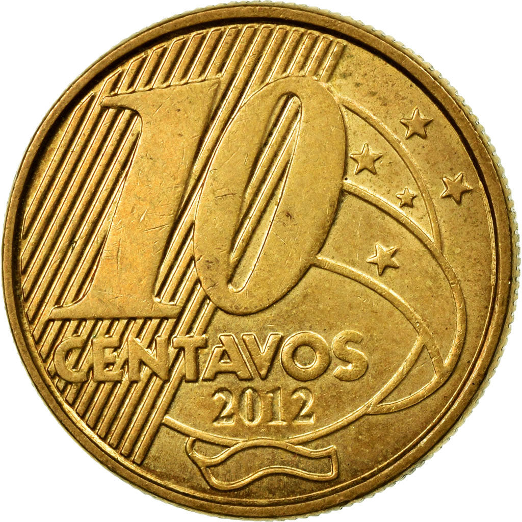 Coin, Brazil, 10 Centavos, 2012, EF(40-45), Bronze Plated Steel, KM:649.2