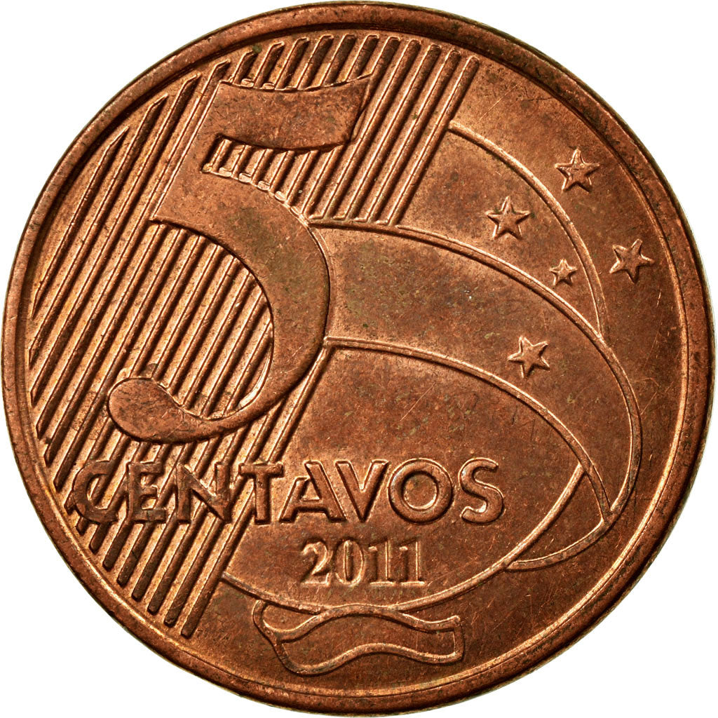 Coin, Brazil, 5 Centavos, 2011, EF(40-45), Copper Plated Steel, KM:648