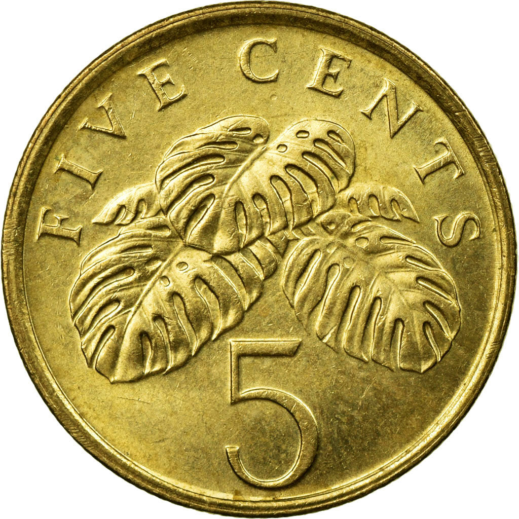 Coin, Singapore, 5 Cents, 1985, British Royal Mint, AU(55-58), Aluminum-Bronze