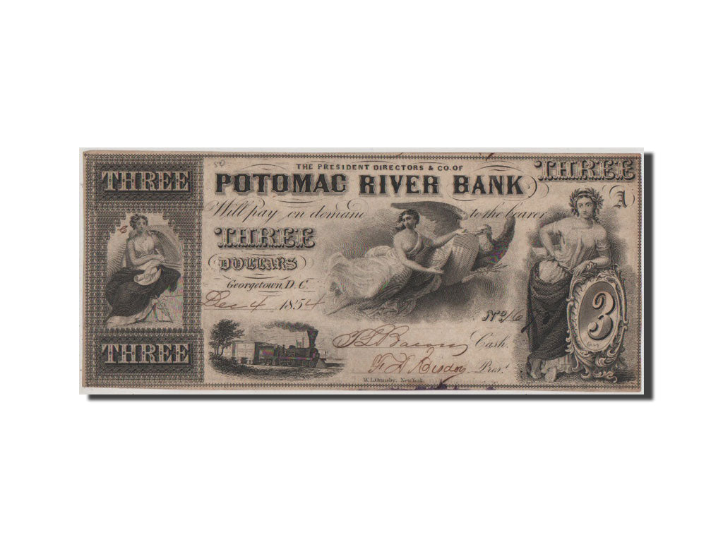 Banconote, Stati Uniti, 3 Dollars, 1854, SPL