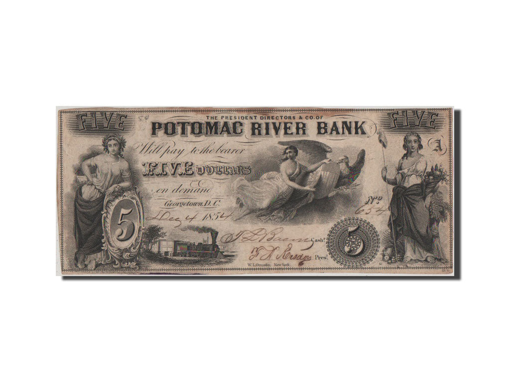 Banconote, Stati Uniti, 5 Dollars, 1854, BB+