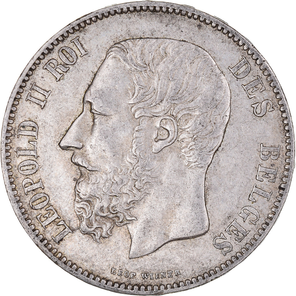 Munten, België, Leopold II, 5 Francs, 5 Frank, 1873, ZF+, Zilver, KM:24