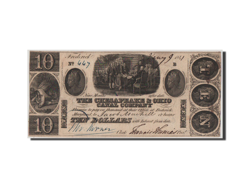 Billet, États-Unis, 10 Dollars, 1841, TTB+