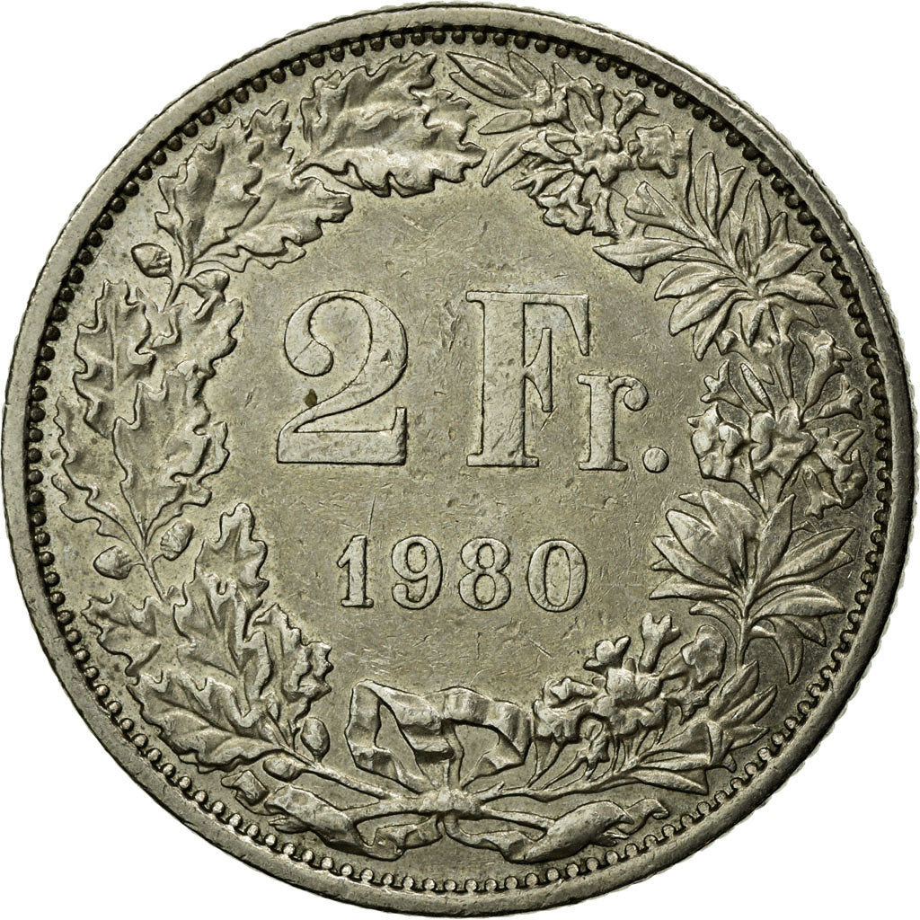 Münze, Schweiz, 2 Francs, 1980, Bern, SS, Copper-nickel, KM:21a.1