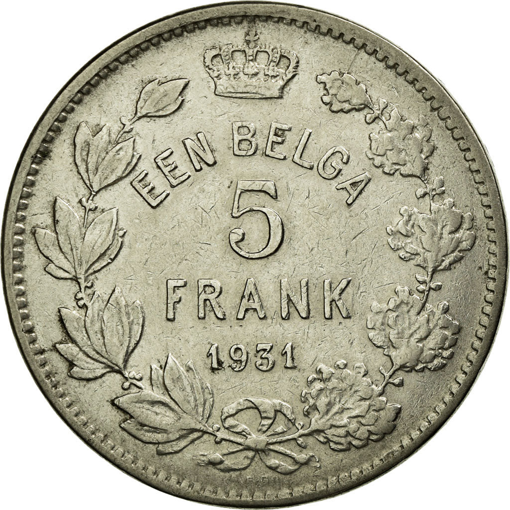Moeda, Bélgica, 5 Francs, 5 Frank, 1931, EF(40-45), Níquel, KM:98