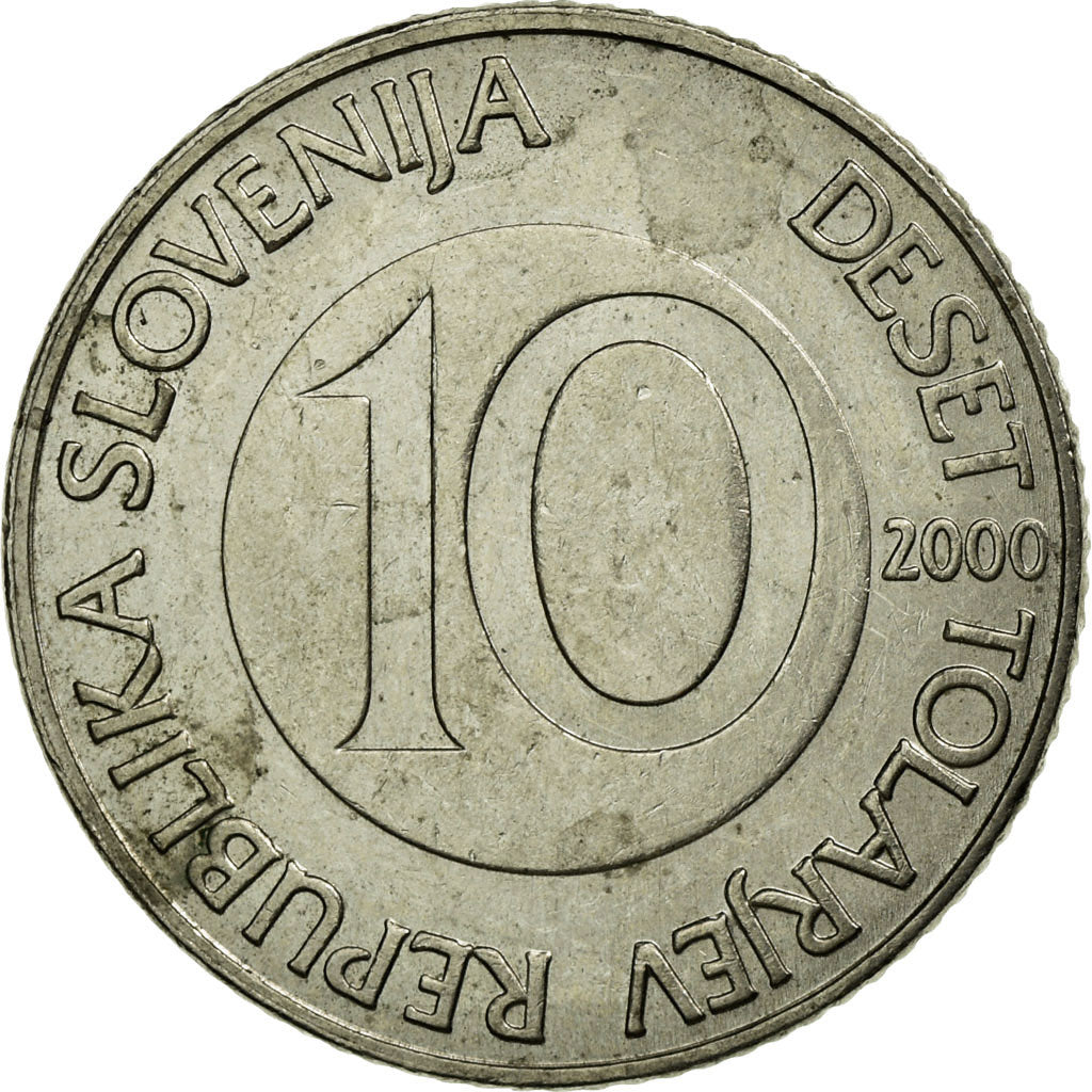 Coin, Slovenia, 10 Tolarjev, 2000, EF(40-45), Copper-nickel, KM:41