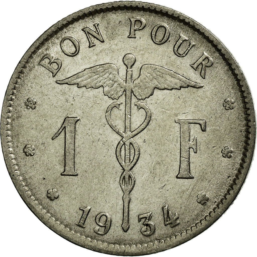 Coin, Belgium, Franc, 1934, EF(40-45), Nickel, KM:89