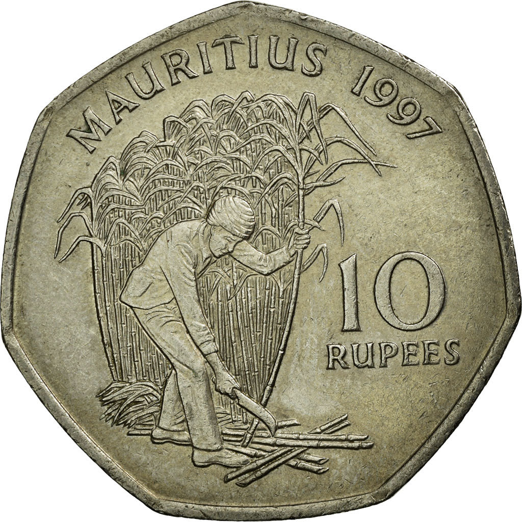 Coin, Mauritius, 10 Rupees, 1997, EF(40-45), Copper-nickel, KM:61