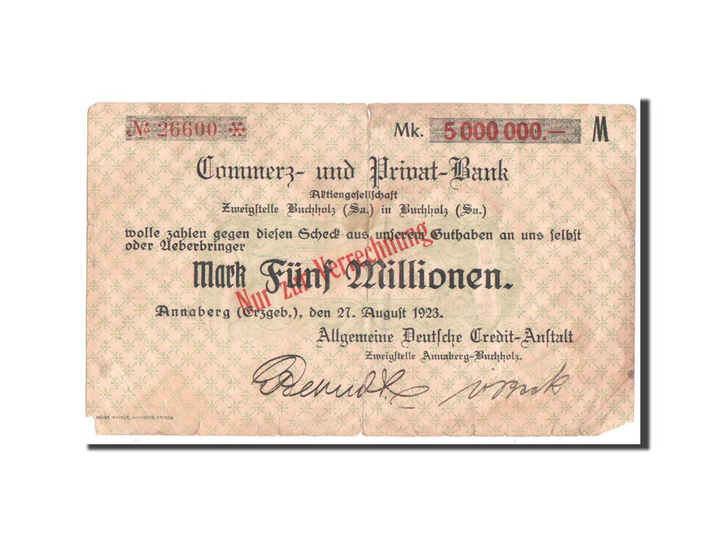 Banconote, Germania, 5 Millions Mark, 1923, B+