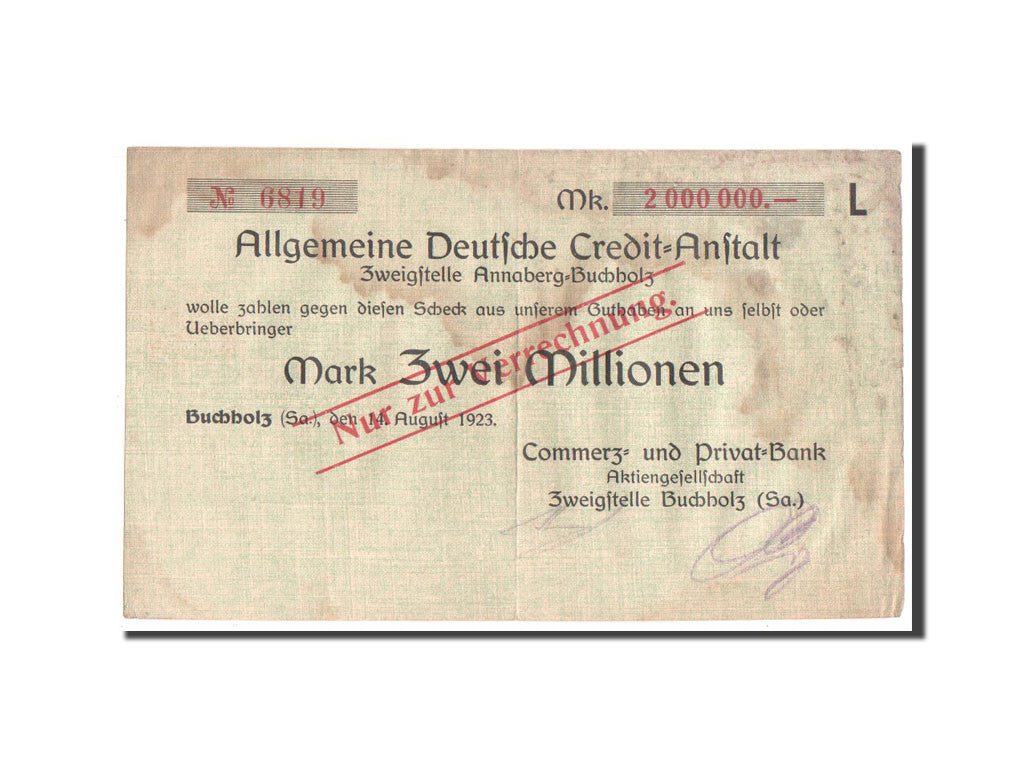 Banconote, Germania, 2 Millions Mark, 1923, MB+