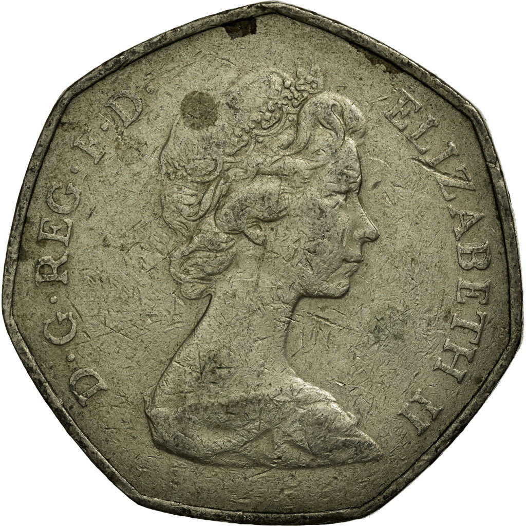Coin, Great Britain, Elizabeth II, 50 Pence, 1973, EF(40-45), Copper-nickel