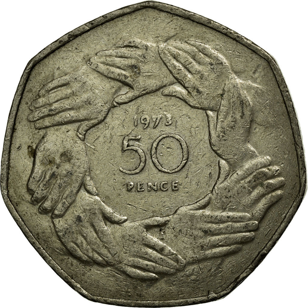 Coin, Great Britain, Elizabeth II, 50 Pence, 1973, EF(40-45), Copper-nickel