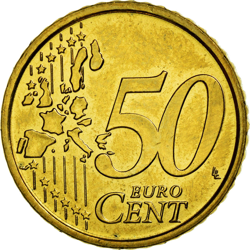 Italia, 50 Euro Cent, 2002, SC, Latón, KM:215
