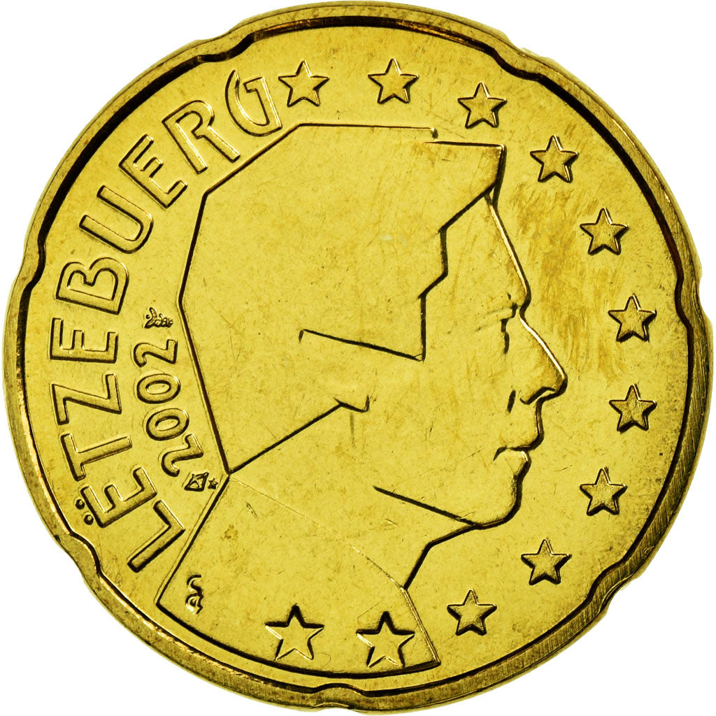 Luxemburgo, 20 Euro Cent, 2002, SC, Latón, KM:79