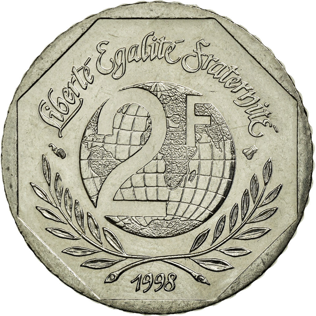 Coin, France, René Cassin, 2 Francs, 1998, AU(55-58), Nickel, KM:1213