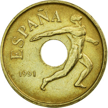 Moeda, Espanha, Juan Carlos I, 25 Pesetas, 1991, Madrid, EF(40-45)