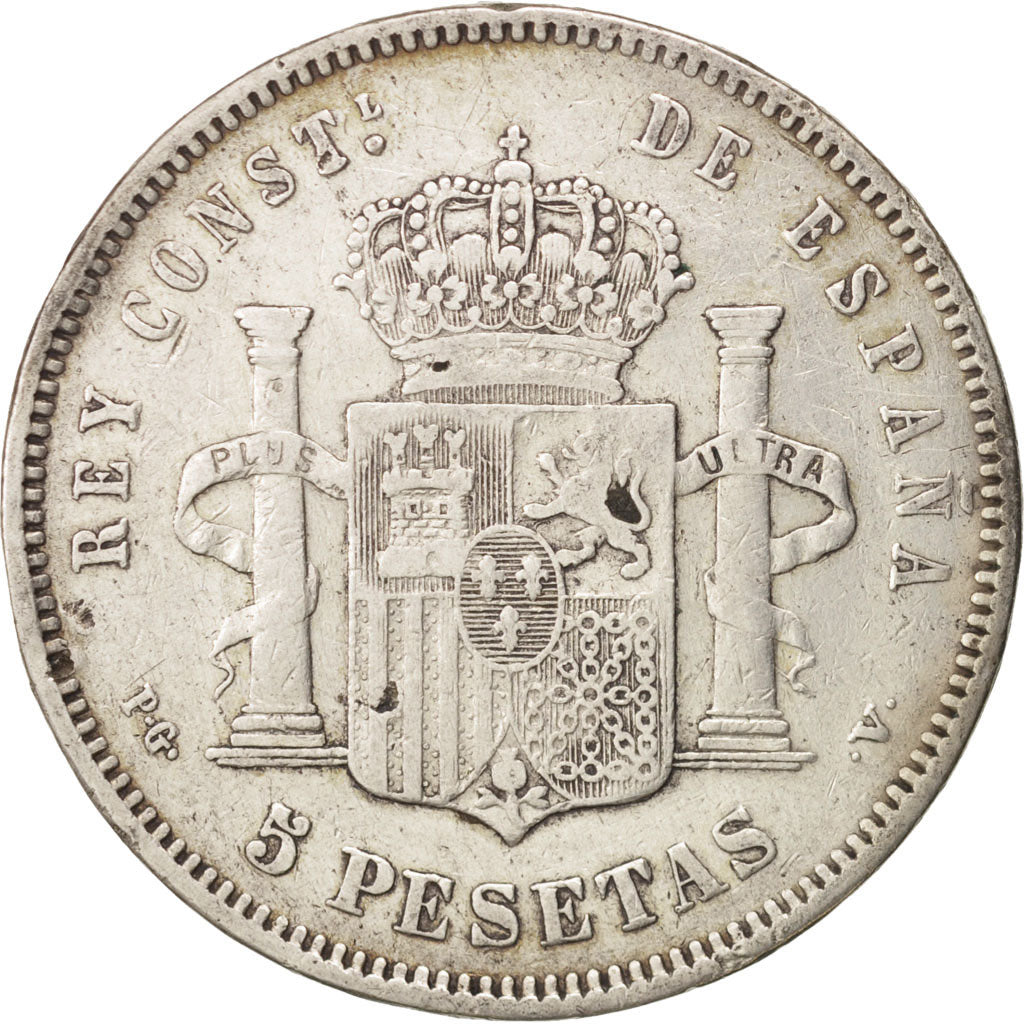 Coin, Spain, Alfonso XIII, 5 Pesetas, 1894, Valencia, EF(40-45), Silver, KM:700
