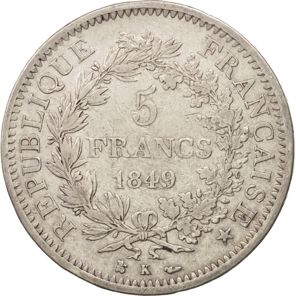 Francia, 5 Francs, Hercule, 1849, Bordeaux, Argento, BB, Gadoury:683, KM:756.4