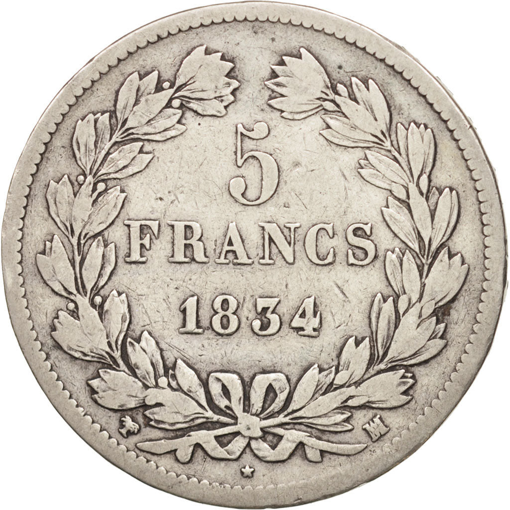 Monnaie, France, Louis-Philippe, 5 Francs, 1834, Marseille, TB, Argent