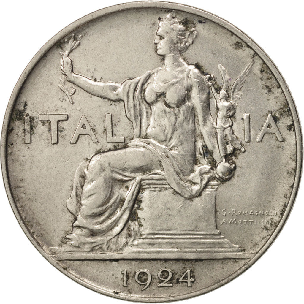 Moneta, Włochy, Vittorio Emanuele III, Lira, 1924, Rome, AU(50-53), Nikiel