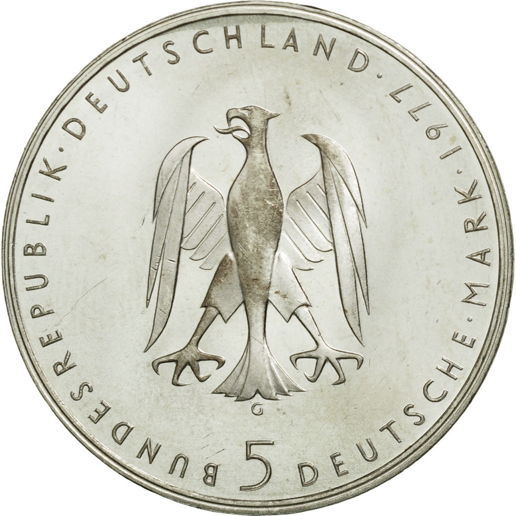 Moneta, Niemcy - RFN, 5 Mark, 1977, Karlsruhe, Germany, MS(63), Srebro, KM:146