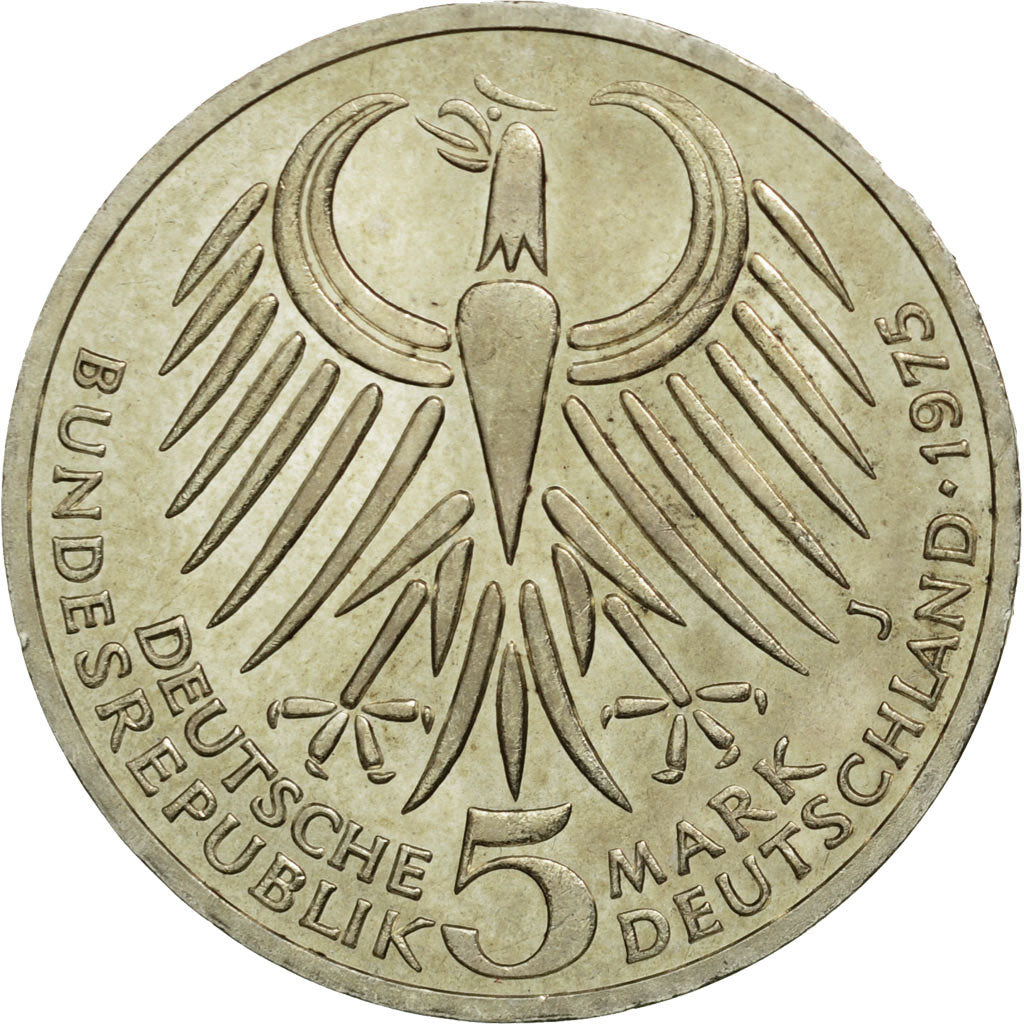 Münze, Bundesrepublik Deutschland, 5 Mark, 1975, Hamburg, Germany, UNZ, Silber