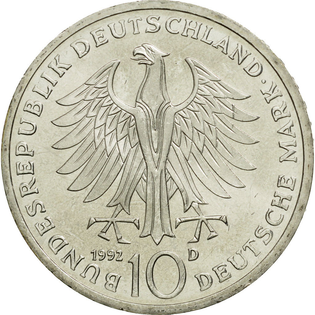 Moneta, Niemcy - RFN, 10 Mark, 1992, Munich, Germany, MS(63), Srebro, KM:179