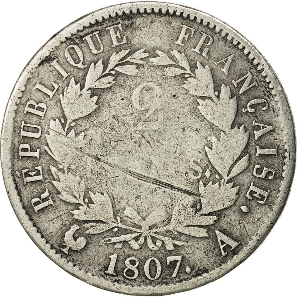 Munten, Frankrijk, Napoléon I, 2 Francs, 1807, Paris, ZG+, Zilver, KM:684.1