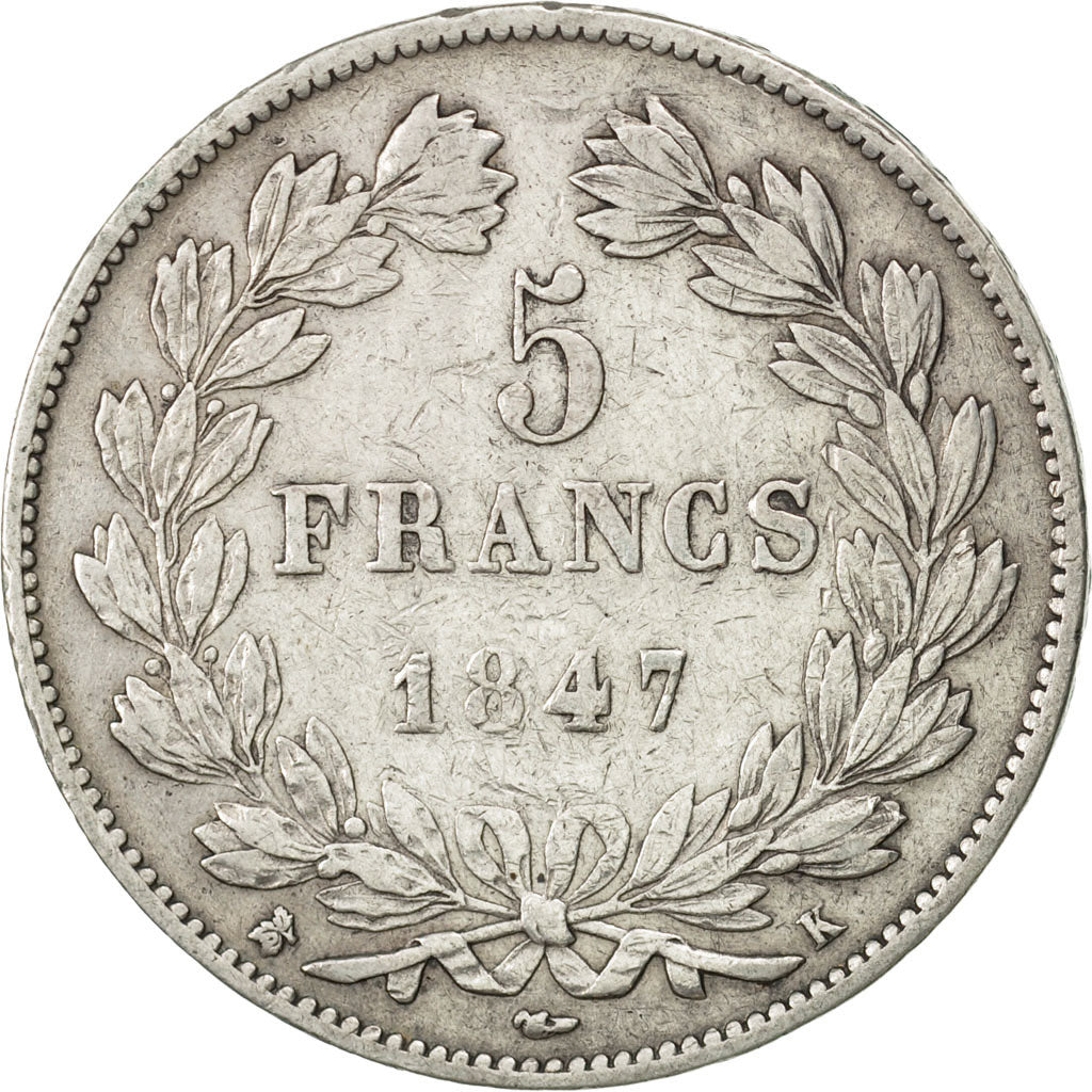 Coin, France, Louis-Philippe, 5 Francs, 1847, Bordeaux, EF(40-45), Silver
