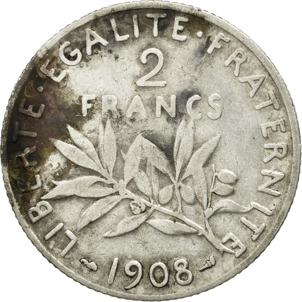Coin, France, Semeuse, 2 Francs, 1908, Paris, VF(30-35), Silver, KM:845.1
